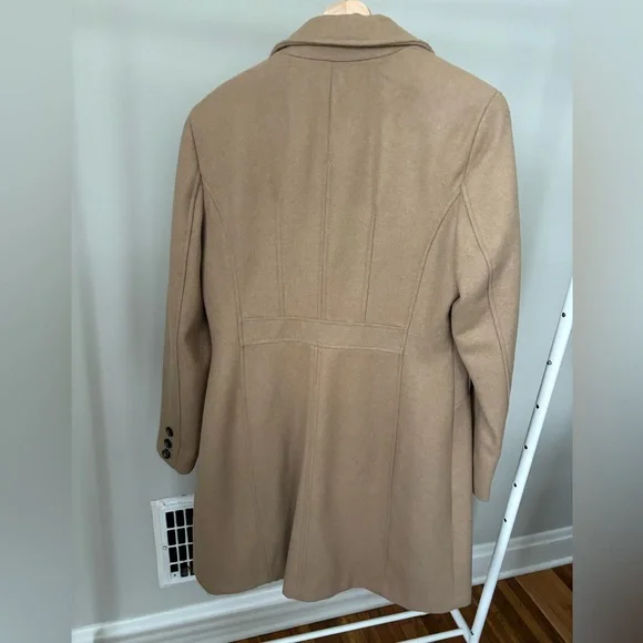 Laundry Camel Wool Blend long coat w/ detachable faux fur collar Sz Large - Picture 5 of 7